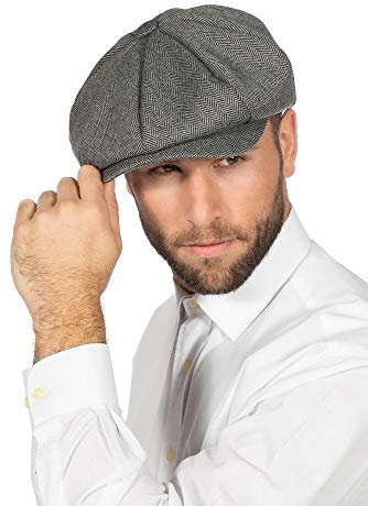 Schiebermütze 20er Jahre Fischgrät-Muster Schwarz-Weiß Ballonmütze Gatsby Schirmmütze