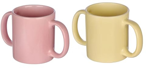 HealthGoodsIn Dual Handle Mug (Double Grip Mug) Set of 2 for Secure Hold, 11.83 Fl. Oz. (350 Ml) (Pastel Color)