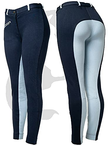 Astile Amour Jodphurs/Jodhpurs For Women Navy/Baby Blue Ladies Jodhpurs Stretchy Horse Riding Trouser Jods (UK 12 (30-inch))