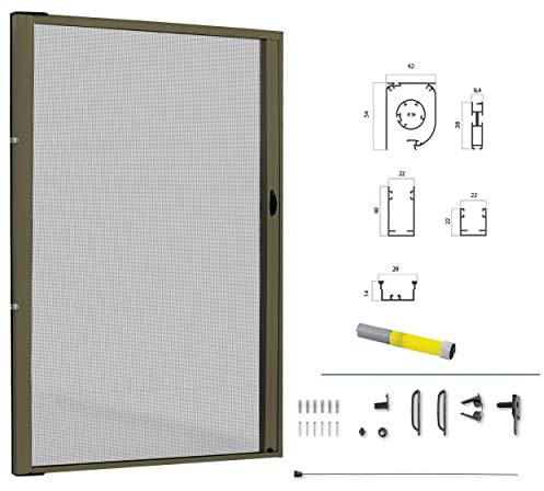 Zanzariera Porta Finestra a Rullo Scorrevole Kit Avvolgibile Laterale Riducibile In Alluminio Verniciato Fai Da Te Istruzioni e Accessori Inclusi (160x250, Marrone)