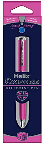 Helix Oxford Premium Pink Ballpoint Pen (Blue Ink) - Plastic Free Packaging, 209822