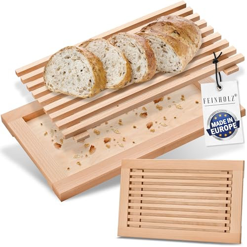 FEINHOLZ Tagliere pane con raccoglibriciole • Taglia pane 40 x 25 cm • In legno di faggio oliato • Prodotto in Europa • Tagliere pane raccogli briciole