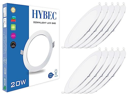 HYBEC LED-Deckenleuchte, 20 W, Innenstrahler, Treiber inklusive, kaltes Licht, 6500 K, 10 Stück