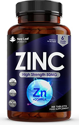 Zinc 50mg High Strength - 365 Zinc Tablets (6 Month Supply) High Strength Zinc Supplements Contributes Towards Immune Function and Maintenance of Healthy Bones, Vision, Hair, Nails and Skin - UK Made