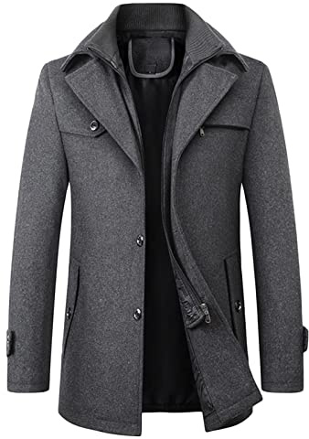 LayeRot Jacke aus Wollmischung für Herren Militärische Einreihige Cabanjacke Dicker, StilVoller, Gesteppter, Gefütterter Trenchcoat (6XL,Grau)