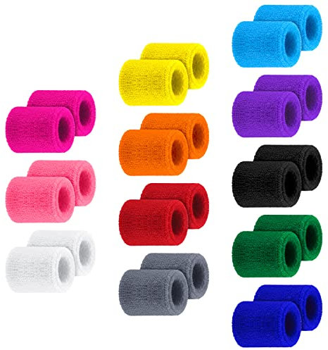 Hungdao Kids Wristbands Sweatband Colored Sports Wrist Sweat Band, 12 Pairs