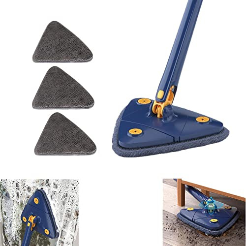 YGMXZL Mocio Triangolare Manico Lungo,Mocio Pulizia Regolabile Girevole,Mocio per Pulizia Multiuso per la Pulizia di Pavimenti,Soffitti,Finestre,Pareti (Blu)