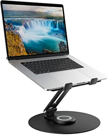 Epherie Laptop Ständer mit 360° drehbarem rundem Basis, Höhenverstellbarer ergonomischer Laptopständer, Belüfteter Computerständer, Faltbarer Stabiler Laptophalter aus Aluminium für Schreibtisch