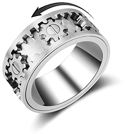 SkyFace Fidget Spinner Ring Edelstahl, Zahnrad Ring Drehbar für Herren Damen, Ringe Gegen Angst und Nervosität, Breit Zeigefinger ringe Stressabbau Bandringe