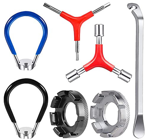 BNGXR Fahrrad Speichenschlüssel, 7 Stücke Fahrrad Speichen Werkzeug, Speichenschlüssel mit Gummigriff, Fahrrad Reifenheber mit Bike, Y Sechskantschlüssel, Y Steckschlüssel