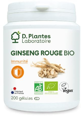 D.PLANTES - Ginseng Rouge Bio - Complément Alimentaire - Fatigue & Immunité - Fabriqué en France - 200 Gélules