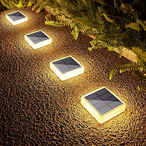 Lacasa 4 Pack 30LM IP68 Waterproof Solar Garden Light for Staircase Paths Paths Patio Bridge Warm White 2700K Square