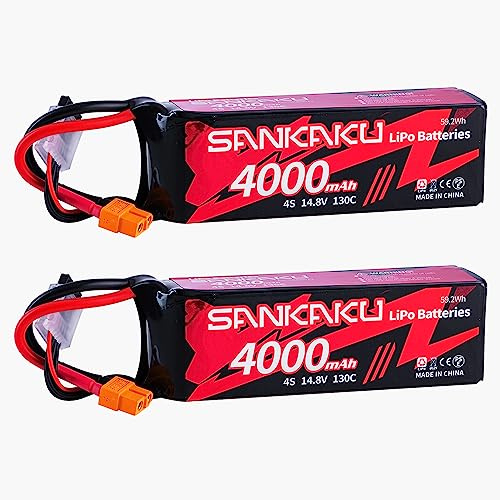 SANKAKU 130C 4S Lipo Akku 14,8V 4000mAh Stecker XT60 für RC Flugzeug Quadrocopter Hubschrauber Drohne FPV Hobby 2 Stück
