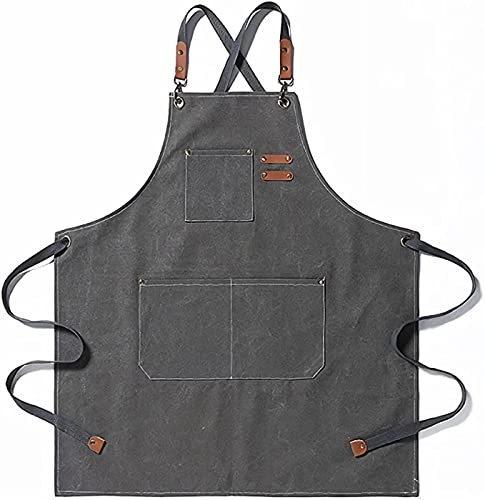 YSTP Kochen Schürze mit 3 Taschen Einstellbare BBQ Schürze mit langen Riemen Wasserdicht für Männer Frauen Küche Restaurant (Café-Braun)