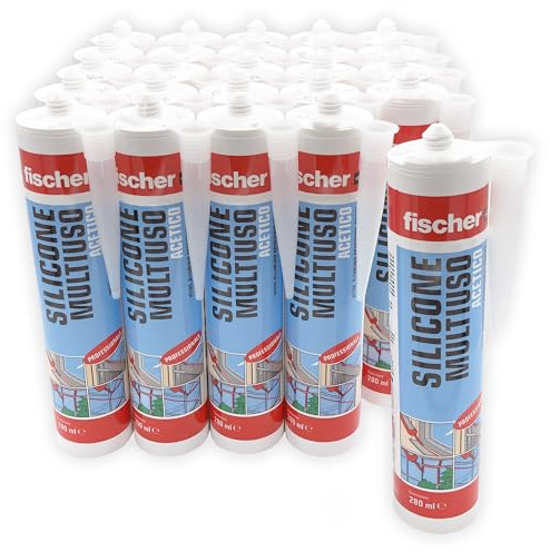 Fischer 25 pezzi Silicone Acetico Multiuso SAM 280 ml, Bianco, per Applicazioni in Ambienti Interni ed Esterni