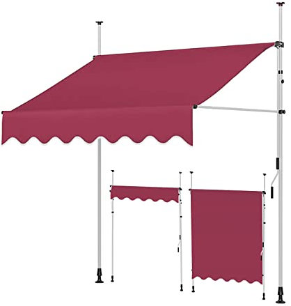 TRAGLO Klemmmarkise Markise Balkon Sonnenschutz und wasserdicht höhenverstellbar Balkonmarkise ohne Bohren für Balkon Terrasse Garten 3m Whiteshelf-red