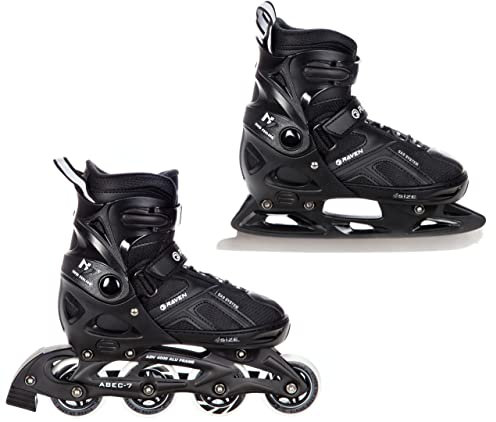 RAVEN Pulse Inline Skates Inliner für Kinder und Erwachsene OPTIONAL 2in1 mit Schlittschuhen verstellbar (Black ohne Kufen, 43-46 (28-30,5cm))