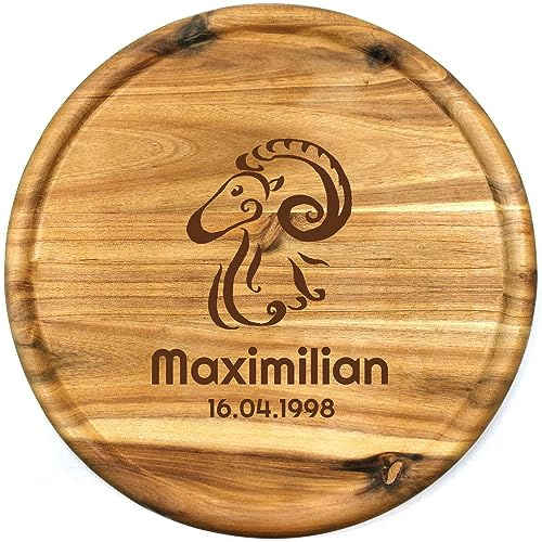 Sterngraf Pizzateller mit Gravur Sternzeichen (+Name/Datum) personalisiertes Pizzabrett Akazien-Holz 32cm Geschenk-Idee Geburtstag, Motiv ST2