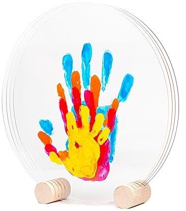 LouYou Empreintes de Bonheur - Kit Empreinte Famille de 4 Made in France Peps - Coffret Naissance - Idée Cadeau Anniversaire - Fête des Mères - Support bois - 4 plexiglass