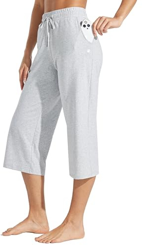 WILLIT capribyxor för kvinnor, bomull, yoga, capri, lediga loungebyxor, vida ben, träning, sportbyxor, joggingbyxor med fickor, 50 cm