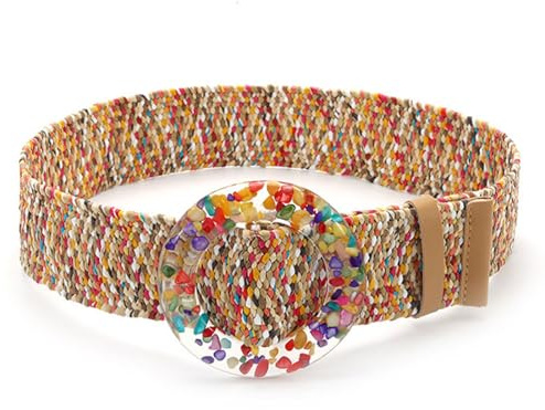 Lilinzhi Geflochtener Damengürtel, Vintage, breit, böhmische Gürtel, bunte Schnalle für Muscheln, dekorativer Damengürtel aus Stroh, 2, One size