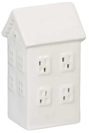 Relaxdays Casetta Portacandele in Ceramica, Casa Luminosa Porta-Tealight, per 1 Candelina, HLP: 12 x 6 x 5,5 cm, Bianco