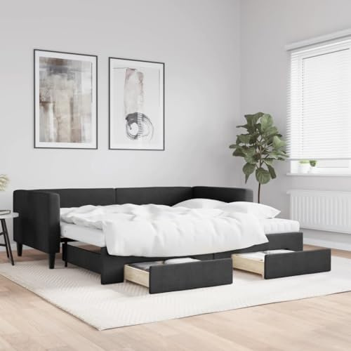 CKioict Palettenbett Modernes Bettgestell Jugendbett Tagesbett Ausziehbar mit Schubladen Schwarz 90x200 cm StoffGeeignet für Gästezimmer, B&Bs, Schlafzimmer