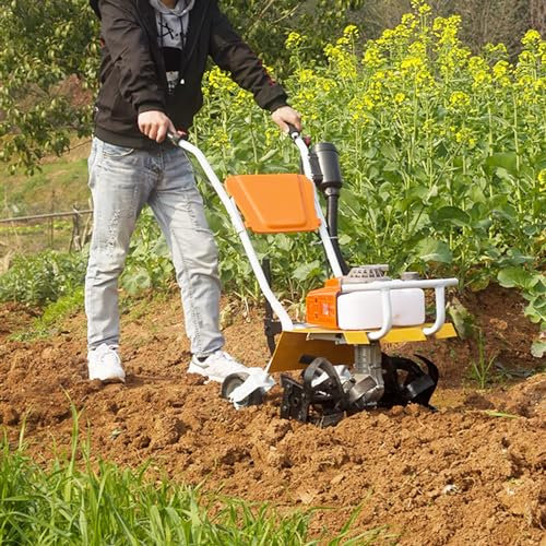 JODAIS Petrol Tiller Rotavator Cultivator, 2.2kw Power Tillers, 2 Stroke Petrol Engine Hoe, Cordless Lawn Scarifier w/4 Tiller Blades, Ideal Garden Tiller Rotavator for Soil Loosenin