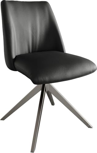 DELIFE Esszimmerstuhl Elso-Flex Kreuzgestell breit Edelstahl Echt-Leder Schwarz 360° drehbar Taschenfederkern