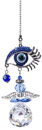 Acchiappasole in cristallo arcobaleno da appendere a forma di angelo in cristallo blu, protezione contro il malocchio e buona fortuna per lampadari