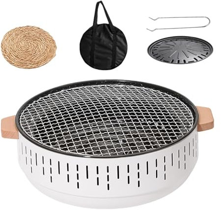 Barbecue a carbonella, portatile a carbonella, in acciaio inox alimentare con rete a rete densa, griglia da tavolo con portatile, teglia da forno antiaderente per