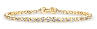 PAVOI 14K Yellow Gold Plated Graduated Simulated Diamonds Bezel Set Tennis Bracelets for Women - Cubic Zirconia Stones Round Statement Bride Gold Bracelet Stack - Size 6.5