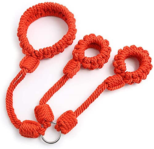 ZTHBYSB Einstellbar Handschellen/Handfesseln + Halsband Restraint System Fesselseil Sexspielzeug für Paare, Einsteiger und Erfahr SM Sklave Extrem Sex Bondageseil Set,Rot
