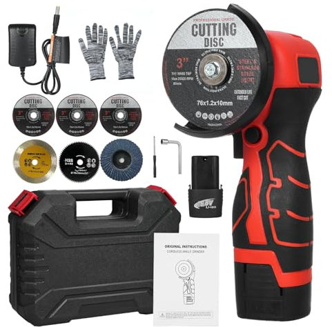 Mulcort Smerigliatrice angolare senza fili, strumento di macinazione elettrica da 7000 giri/min, mini smerigliatrice con 2 batterie da 16,8 V, 2000 mAh e disco di macinazione per tagliare mattoni
