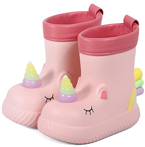 MASOCIO Stivali Pioggia Bambina Stivaletti Gomma Bimba Galosce Scarpe Impermeabili Antipioggia Femmina Antiscivolo Bambini Taglia 24 Rosa
