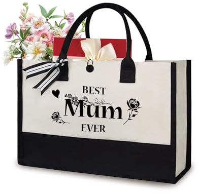 Eidoct Canvas-Tragetasche, Geschenk für Mutter, große Geburtstags-Geschenktasche, Einkaufstasche, personalisierte Baumwoll-Leinen-Strandtasche, personalisierte Geschenktasche mit