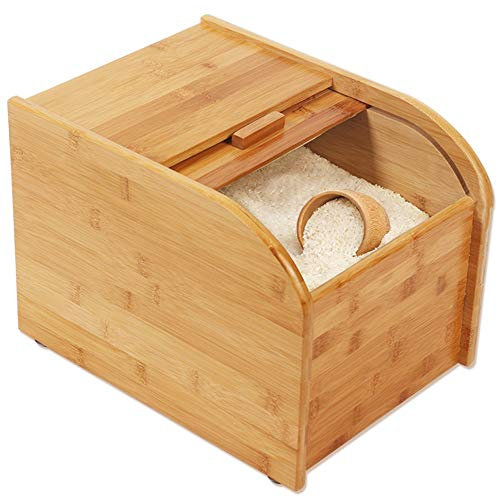XWBLDBDFC Récipient à riz en bois de 5 à 15 kg, distributeur de céréales scellé avec tasse, portes coulissantes, pour riz, céréales, farine, aliments secs, 10 kg