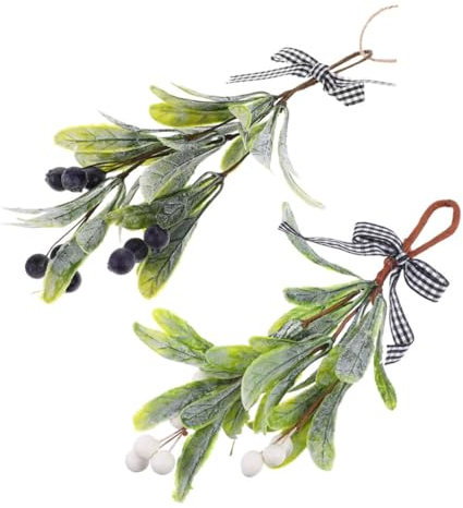 HOMOCONO Artificial Mistletoe Plant Branch 2pcs Christmas Mistletoe Ornament Wall Window Door Decor Christmas Garland Mistletoe