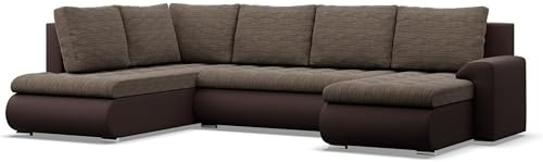 Mebligo - Ecksofa mit Schlaffunktion und 3 Bettkasten FORESTA 300x89x200 (BxHxT) Braun + Braun - Ottomane Links Eckcouch, Couch U Form, Sofa Wohnzimmer, Sofas & Couches, Eckschlafsofa