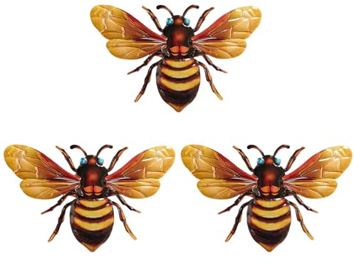 Metal Bee Wall Decor, Bee Garden Ornament, Metal Wall Art, 3pieces Indoor Rustproof Sculptures, Outdoor Decoration, Resistant Weather Decorations For Garden, Fence, Front Door, Nursery
