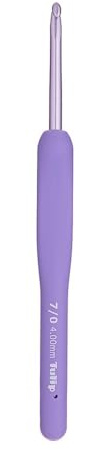 Tulip Etimo Murasaki Häkelnadel - Ergonomische Häkelnadel aus Aluminium mit Soft-Griff, Leicht und Mit Glatter Spitze für Alle Garnarten, Violetter Griff, 4.00mm - 1 Stück