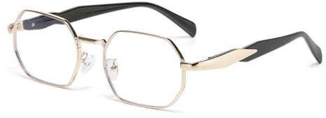 LJCZKA Sechseckige Blaulichtfilter Brille Damen Herren Rechteckig Brille Ohne Stärke Quadratisch Rahmen Anti-Müdigkeit Computerbrille für TV, Gaming