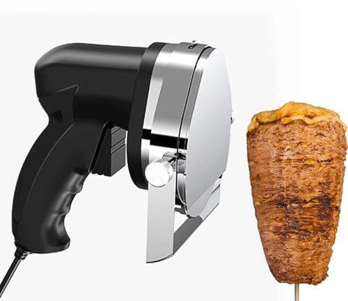 XHINBWYEK 80W Commercial Gyro Cutter, Electric Shawarma Knife, meat shaver gyro cutting tool, Kebab Meat Slicer, Equipped with double blades, Adjustable thickness 1 to 8 mm.110V