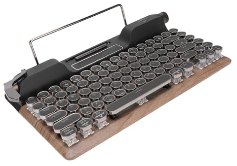 Cuifati Retro Typewriter Mechanical Keyboard 5.0 Computer Keyboard with Ergonomic Leather Hand Rest, Colorful Backlight, Wireless Connection for Tablet and Phone