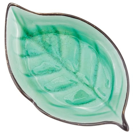 craspire Repose Cuillère à Café en Céramique Forme Moyenne Motif Feuilles Craquelures de Glace Vert Mer Petit Support pour Cuillère à Thé Support pour Collation Support pour Louche Support