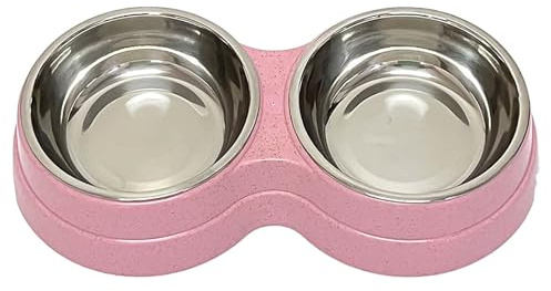 Edelstahl Napf Hund Fressnäpfe für Hunde,Hundenäpfe Futternapf 300 ml, rutschfest Doppel Napfset Hundenapf Katzennapf Fressnapf für Mittelgroße und kleine Hunde, Katzen (rosa)