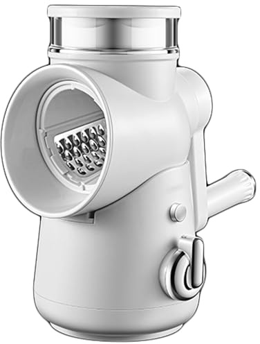 Roterande grönsaksrivare med handtag, med 3 utbytbara blad i rostfritt stål, lämplig for alla typer av grönsaker, snabb matlagning, festförberedelse(White)