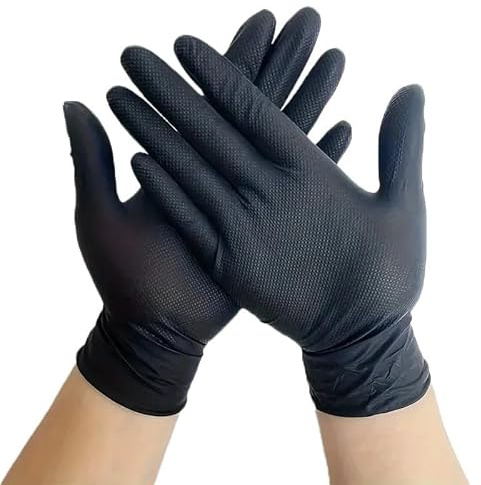 10/50 pezzi 8 mil di spessore guanti in nitrile con trama a diamante monouso resistenti industriali senza lattice sicurezza for tatuaggi meccanici(Diamond Black 10PCS,L)