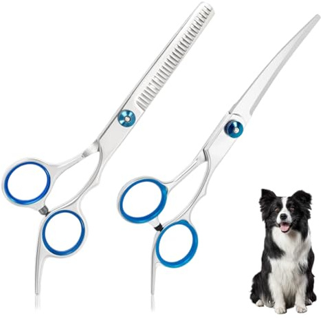 2 paia di forbici per la toelettatura dei cani, forbici curve per sfoltire i cani, professionali per toelettatura dei cani con punte arrotondate, in acciaio antiruggine per tagliare in modo sicuro
