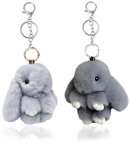 Portachiavi Coniglietto Di Peluche 2 Pezzi,Fluffy Coniglio Portachiavis,Ciondolo Morbido Coniglietto, Decorazioni Carino Coniglietto Per Borse,Regalo Easter Per Ragazze (Grigio)